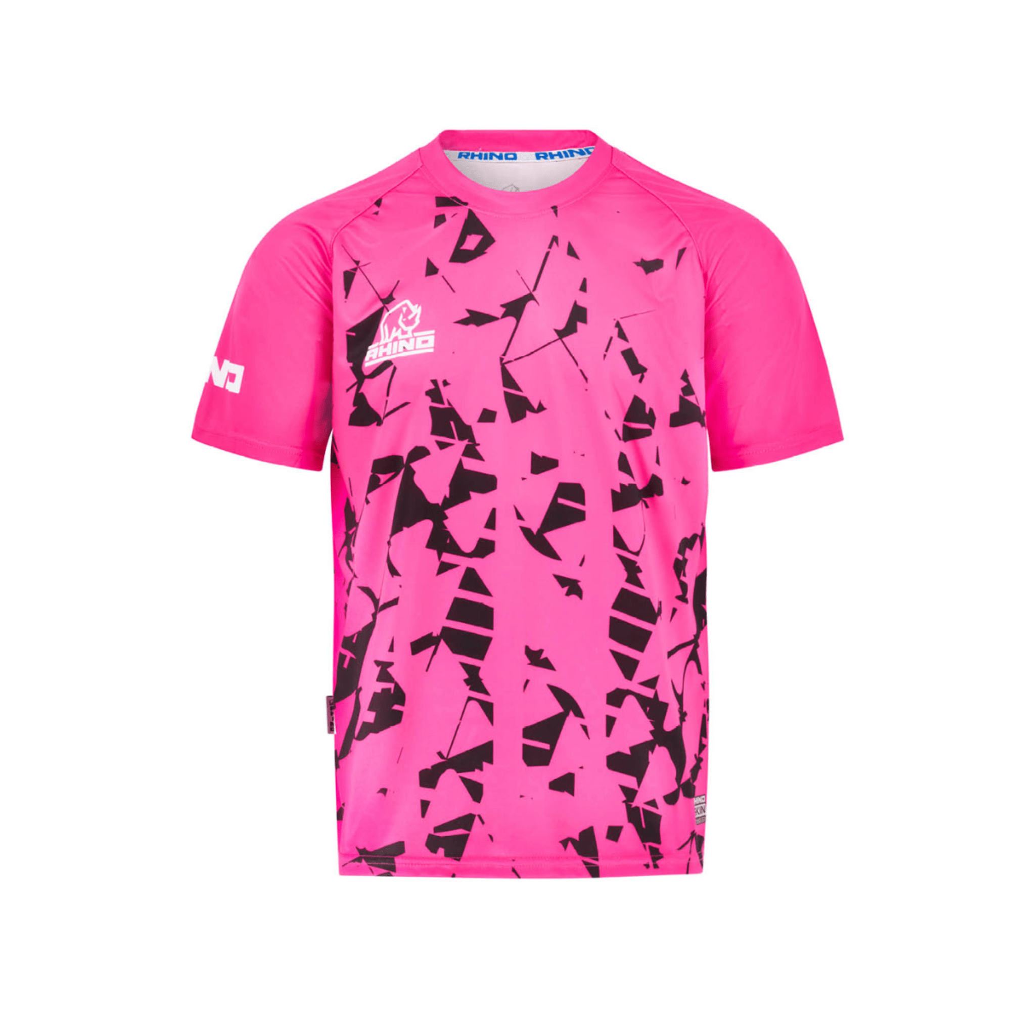 Pink sports jersey with black abstract pattern