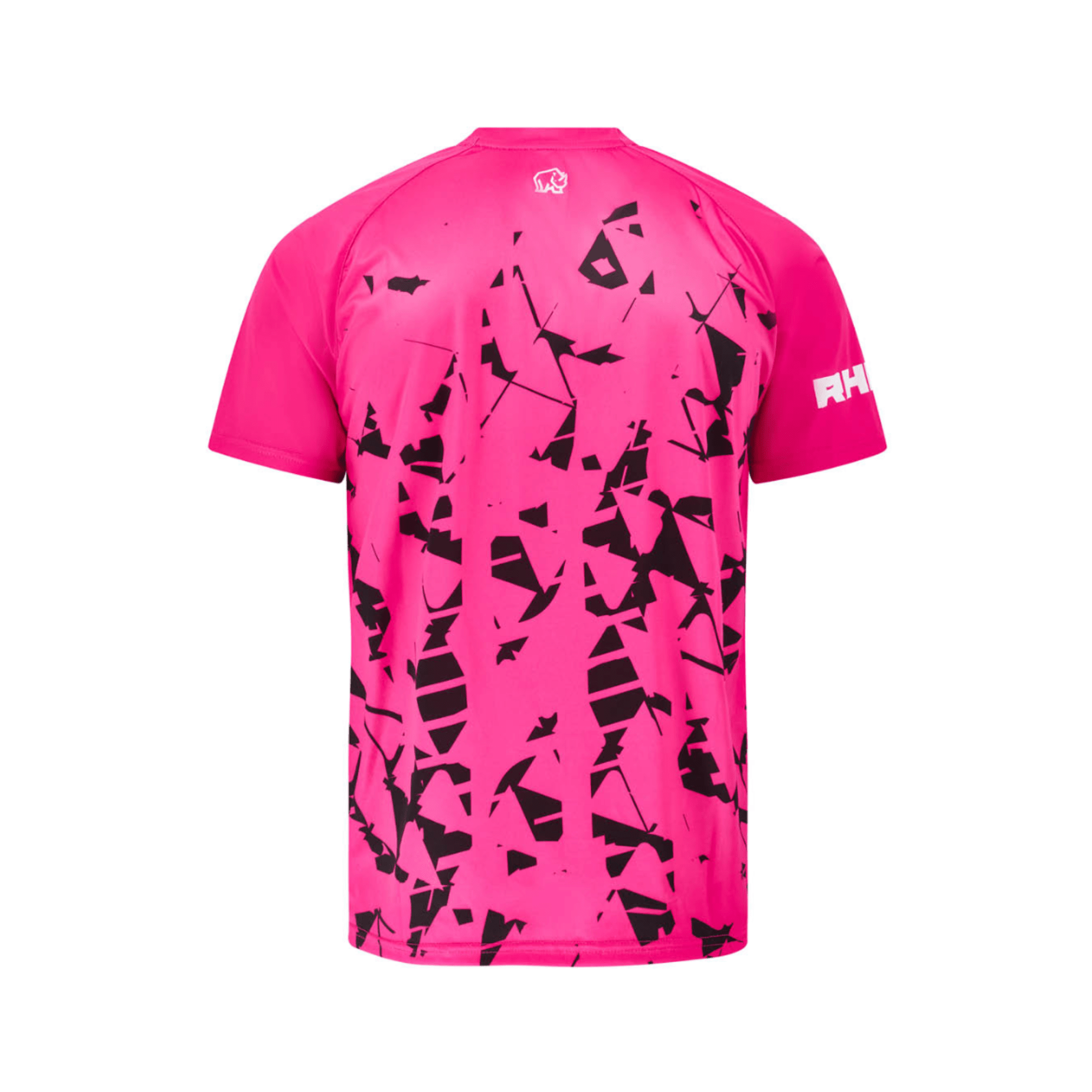 Pink sports jersey with black abstract patterns
