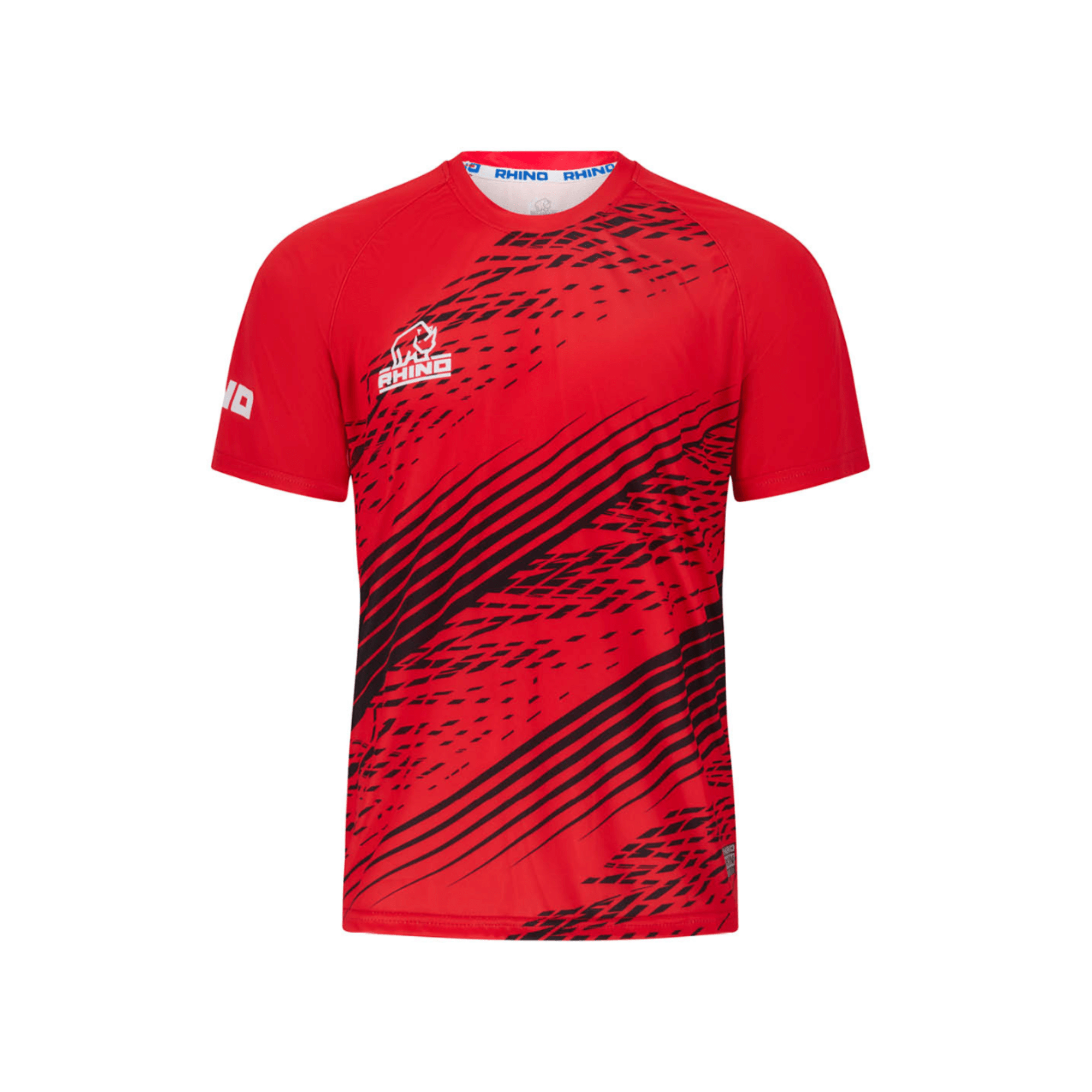 Red sports jersey with black patterns