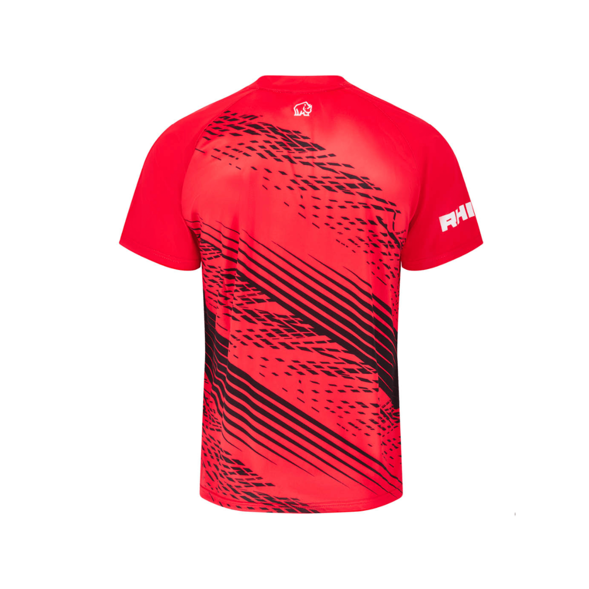 Red sports jersey with black abstract design